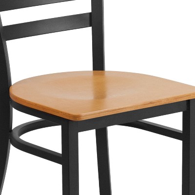 Natural Wood Seat Black Metal Ladderback Side Chair