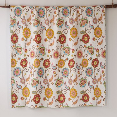 Ivory Floral Cotton Twin Quilt Set with Reversible Design