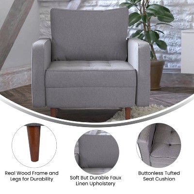 Slate Gray Tufted Faux Linen Mid-Century Modern Accent Chair