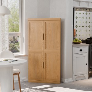 Spassway Natural Wood Kitchen Pantry Cabinet Tall Wood Storage Cabinet with Doors and Adjustable Shelves Kitchen Freestanding Cupboard for Dining Room - 1 of 4