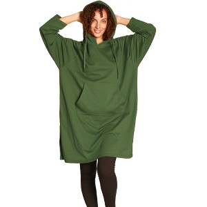 Catalonia Women’s Hoodie Sweatshirt Dress, Casual ¾ Sleeves Pullover Sweater with Kangaroo Pocket, Womens Summer Tops, One Size - 1 of 4