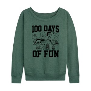 Women's - Peanuts - 100 Days Of Fun Lightweight French Terry Wide Neck Long Sleeve Shirt - 1 of 4