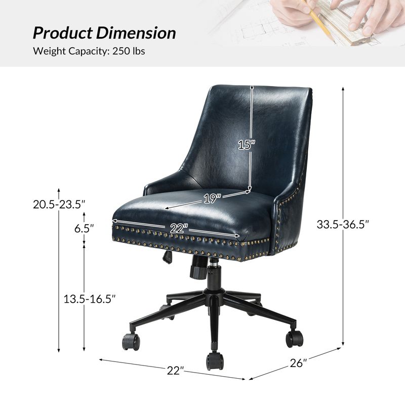 Idalia Swivel Task Chair Leather-like Fabric Desk Chair Height-adjustable Office Chair | Karat Home, 6 of 14
