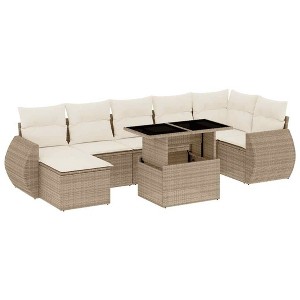 vidaXL 8 Piece Patio Sofa Set with Cushions Beige and Cream Poly Rattan - Without Storage - 1 of 4
