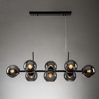 Rennnsan Arvante 40" W 8 -Light Glass Dimmable Modern Linear Kitchen Island Pendant in Black
