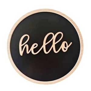 VIP Wood 15.75 in. Black Hello Script Round Wall Decor - 1 of 2