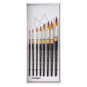 KINGART Original Gold 9020 Ultra Round - Max Round Series Premium Golden Taklon Multimedia Artist Brushes, Gift Box, Set of 8 - 1 of 4