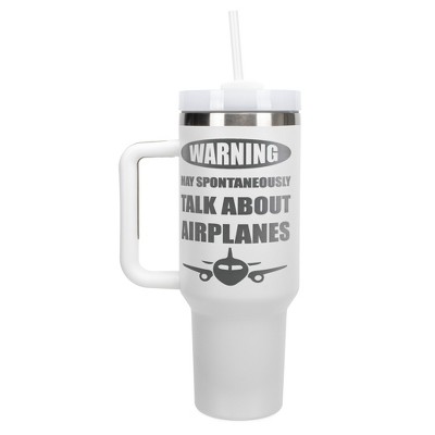 Elanze Designs Warning May Talk About Airplanes Pilot 40 oz. Stainless Steel, Large Water Bottle Coffee Mug, Spill & Leak Resistant, Thermal Travel