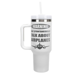 Elanze Designs Warning May Talk About Airplanes Pilot 40 oz. Stainless Steel, Large Water Bottle Coffee Mug, Spill & Leak Resistant, Thermal Travel - 1 of 1