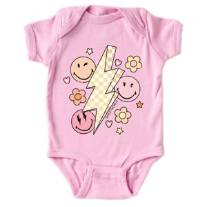 The Juniper Shop SmileyWorld Checkered Lightning Floral Baby Short Sleeve Bodysuit - 1 of 4
