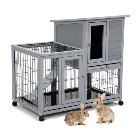 Detachable Rabbit Hutch W/Removable Tray And Rolling Casters, Waterproof Rabbit Cage Indoor Outdoor, Wooden Rabbit Hutch W/Run, Gray - image 1 of 4