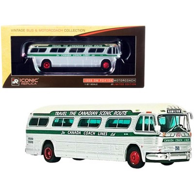1959 GM PD4104 Bus "Hamilton" "Canada Coach Lines" Silver & Cream with Green Stripes 1/87 (HO) Diecast Model by Iconic Replicas