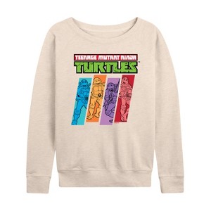 Women's - Teenage Mutant Ninja Turtles - Color Stripes Lightweight French Terry Wide Neck Long Sleeve Shirt - 1 of 4