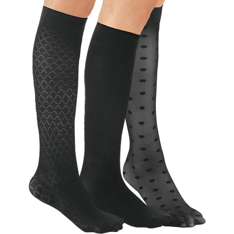 Collections Etc Stylish & Comfortable 15-20mmHg Compression Knee High Stockings, 3 Pairs - Made in USA, 3 of 4