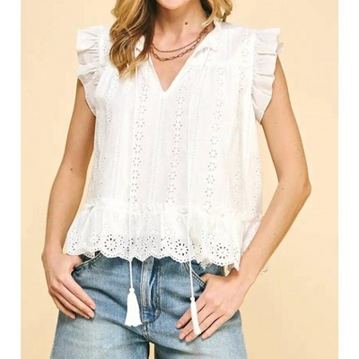 Women's Ellie Eyelet Ruffle Sleeve Top - PINCH