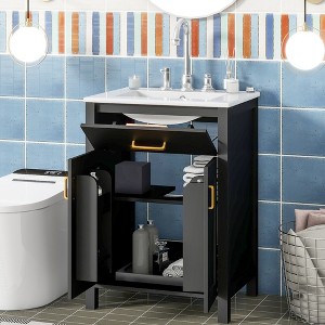 LOVMOR 24"Bathroom Vanity Combo with Ceramic sink, Luxurious Space-Saving Vanity - W24"*D18"*H34"inch, 2 Soft Close Doors - 1 of 2