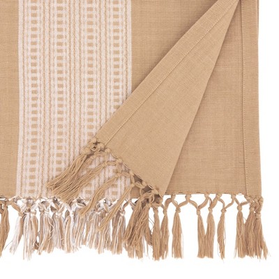 Beige Cotton Stripe Design Table Runner, 16" x 72"