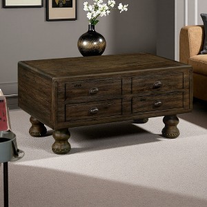 40" Solid Wood Coffee Table with 4 Drawers - 1 of 4