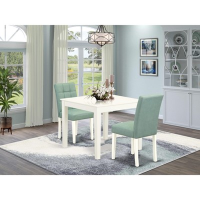 East West Furniture 3 Piece Dinette Table Set Includes A Dinner Table and 2 Beige Red Faux Leather Kitchen Chairs with Stylish Back-  White Finish