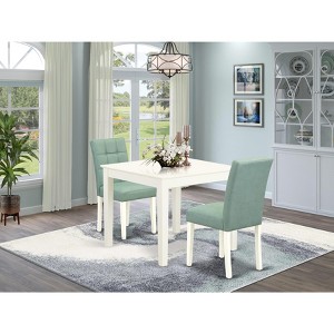 East West Furniture 3 Piece Dinette Table Set Includes A Dinner Table and 2 Beige Red Faux Leather Kitchen Chairs with Stylish Back-  White Finish - 1 of 3