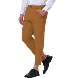 Lars Amadeus Men's Cropped Dress Business Pants Straight Fit Flat Front Suit Trousers - 1 of 4