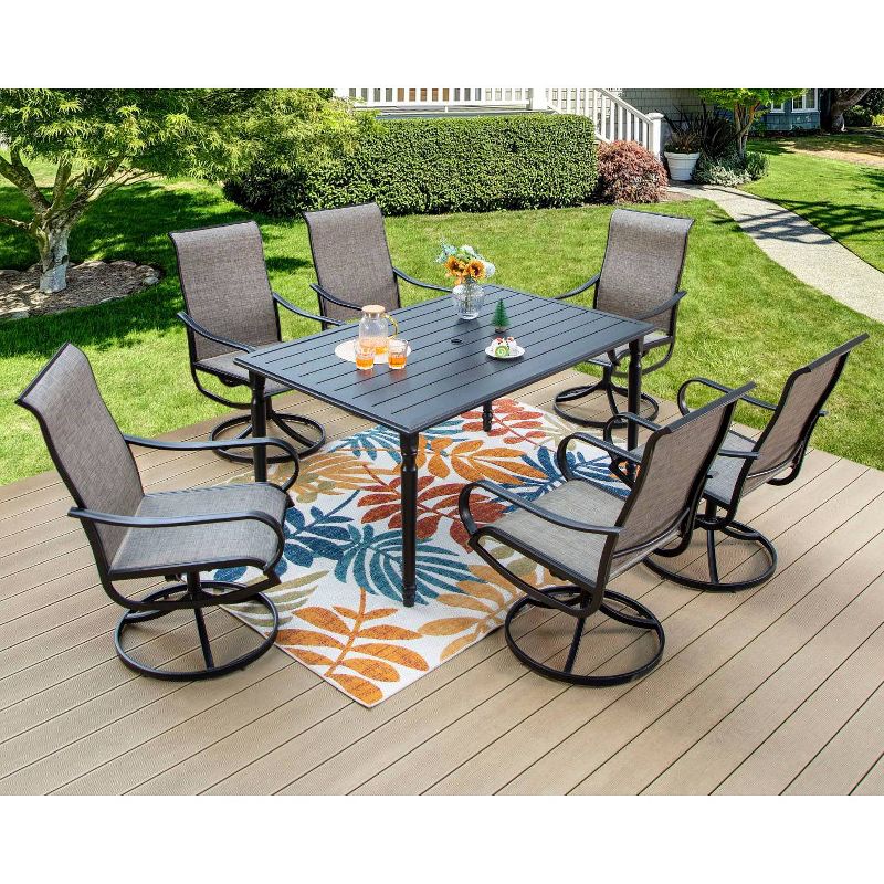 7pc Outdoor Dining Set with Steel Rectangle Table with Umbrella Hole &#38; Swivel Chairs - Captiva Designs, 1 of 13