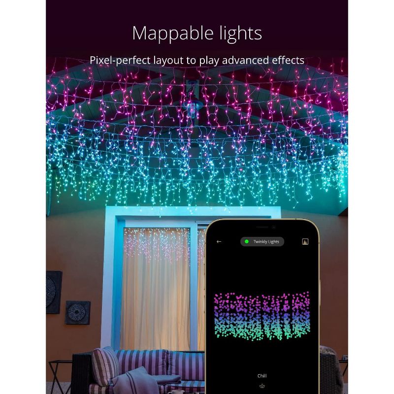 Twinkly Icicle App-Controlled LED Christmas Lights with 190 RGB (16 Million Colors) LEDs. Clear Wire. Indoor and Outdoor Smart Lighting Decoration, 4 of 9