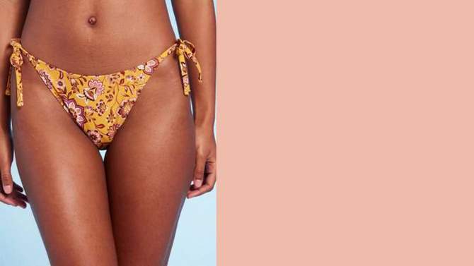 Women's Side-Tie High Leg Extra Cheeky Bikini Bottom - Shade & Shore™ Gold Paisley Print, 2 of 7, play video