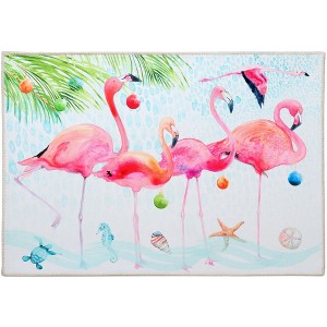 Olivia's Home Holiday Flamingo Doormat – 22" x 32" Indoor/Outdoor Tropical Christmas Mat with Festive Bird Design - 1 of 3