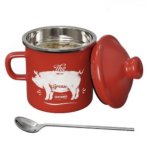 Itopfox Mini Bacon Grease Container With Strainer - Enamel Grease Saver, Farmhouse Bacon Grease Keeper For Kitchen Fat Storage, Dishwasher Safe - 1 of 4