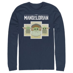 Men's Star Wars The Mandalorian The Child Cartoon Cards Long Sleeve Shirt - 1 of 3