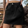 Women's Short Cargo Denim Skirt Solid Color Half Elastic Waisted Jeans Skirts Spring Summer Pocket Button Skirt - 3 of 4