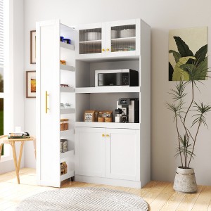 JUJABU White Kitchen Pantry Cabinet with 4 Doors - 1 of 4