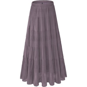 Women's 2025 Boho Chiffon Maxi Skirt - Flowy Pleated A-Line Long Skirt with Elastic Waist Grayish Purple - 1 of 4