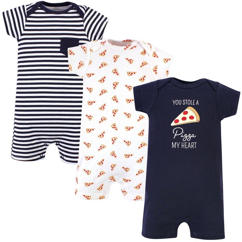 Hudson Baby Infant Boy Cotton Rompers 3pk, Pizza, 1 of 6