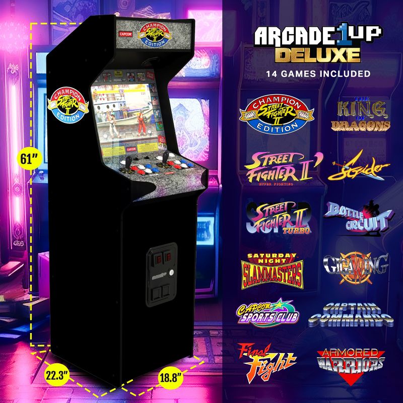 Arcade1Up Street Fighter II CE HS-5 Deluxe Arcade Machine, Compact 5' Tall Stand-Up Cabinet with 14 Classic Games and 17" BOE screen, 3 of 8