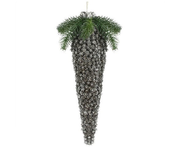 Gerson 16.5" Rustic Pine Cone Commercial Sized Christmas Ornament - Sparkling Silver