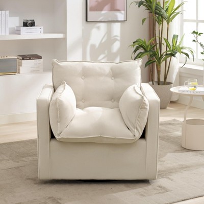 Swivel Accent Chair, Club Arm Chair Oversized Swivel Single Sofa Chair, Large Modern Linen Fabric Barrel Armchair