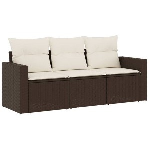 vidaXL 3 Piece Patio Sofa Set with Cushions - Brown and Cream Without Table - 1 of 4