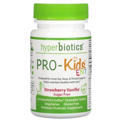 Hyperbiotics PRO-Kids ENT, Sugar Free, Strawberry Vanilla, 45 Patented LiveBac Chewable Tablets