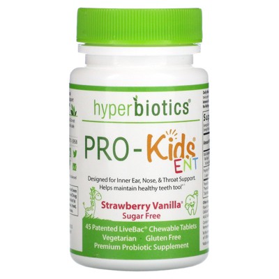Hyperbiotics PRO-Kids ENT, Sugar Free, Strawberry Vanilla, 45 Patented LiveBac Chewable Tablets, Probiotics