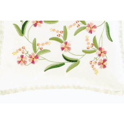 Primavera White Embroidered Floral 14" Throw Pillow
