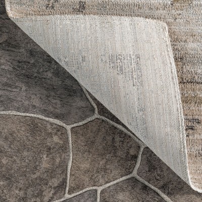 Aine Beige Geometric Washable Synthetic Square Area Rug