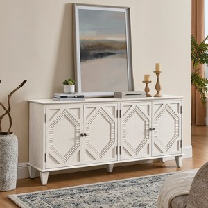65.2inModern Sideboard Buffet Cabinet with Storage, Symmetrical Geometric Accent Coffee Bar Wine Bar Storage Cabinet,for Kitchen,White - 1 of 4