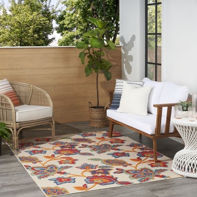 Multicolor Floral Synthetic 4' x 6' Outdoor Rug