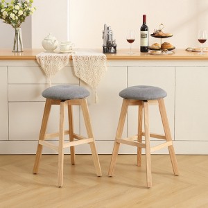 Beautyolove 26 in. Natural Backless Wood Counter Height Swivel Bar Stool with Padded Fabric Seat (Set of 2) - 1 of 4