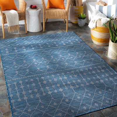 Cruquius Navy Blue Moroccan Trellis Polypropylene Area Rug 2'6" x 4'