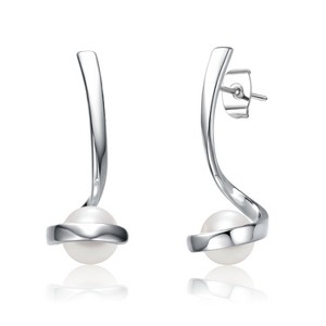 Guili Sterling Silver Earrings with White Freshwater Pearl and Ribbon Swirl Design, a Beautiful Drop Design for a Timeless, Elegant Look - 1 of 2