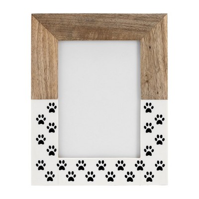 Sagebrook Home 5" x 7" Decorative Photo Frame - Contemporary Polyresin and Wood Brown and White Dog Paw Design Picture Frame - Home