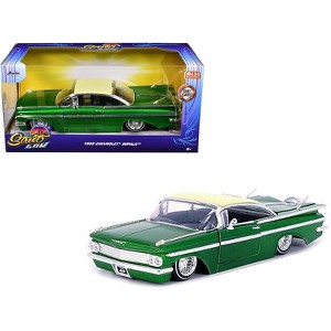 1959 Chevrolet Impala Lowrider Green Metallic with Cream Top and Wire Wheels "Street Low" Series 1/24 Diecast Model Car by Jada - 1 of 3